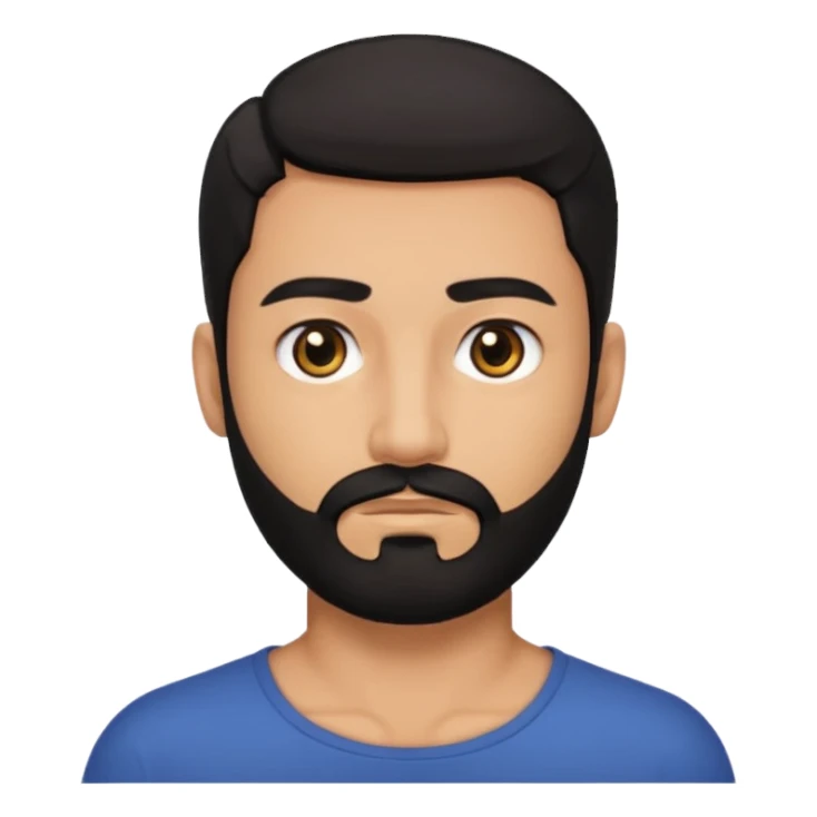 A man with black eyes. With a black beard and medium smooth hair. with the neck sticker