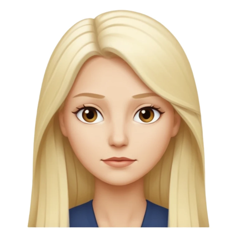 Stylized emoji portrait of a sexy long-haired white-blonde woman, confident expression, smooth skin, minimal makeup, clean background sticker