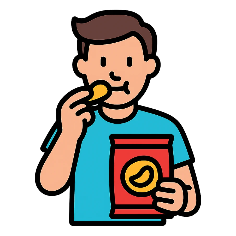 man eating chips sticker