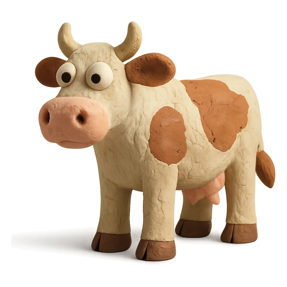 claymation style cow in standing pose with detailed clay texture sticker