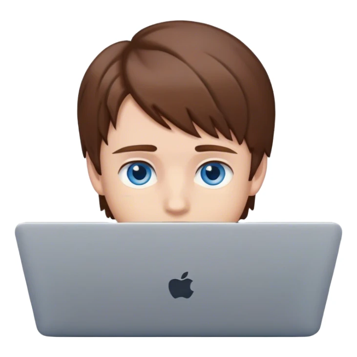 boy with brown hair and blue eyes on a laptop sticker
