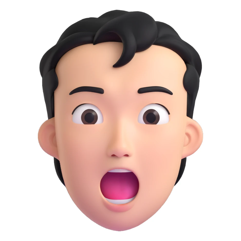 Asian man with a semi-open mouth, surprised expression sticker