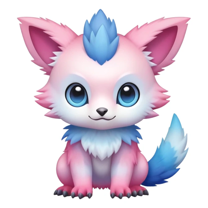 Cute cool kawaii pink-white-blue-gradient fakemon-digimon-Trico-creature sticker