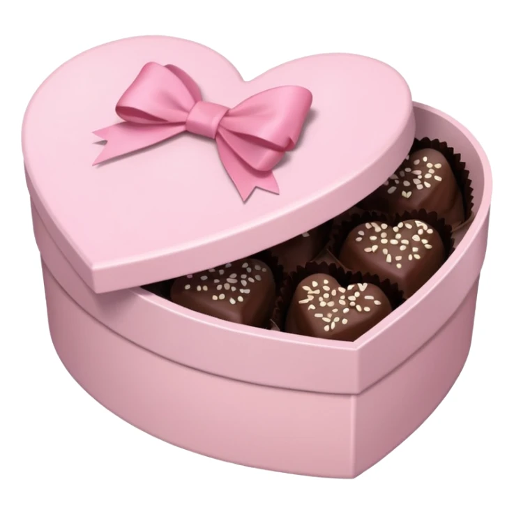 pale pink heart box, pale pink bow, filled with chocolates inside sticker