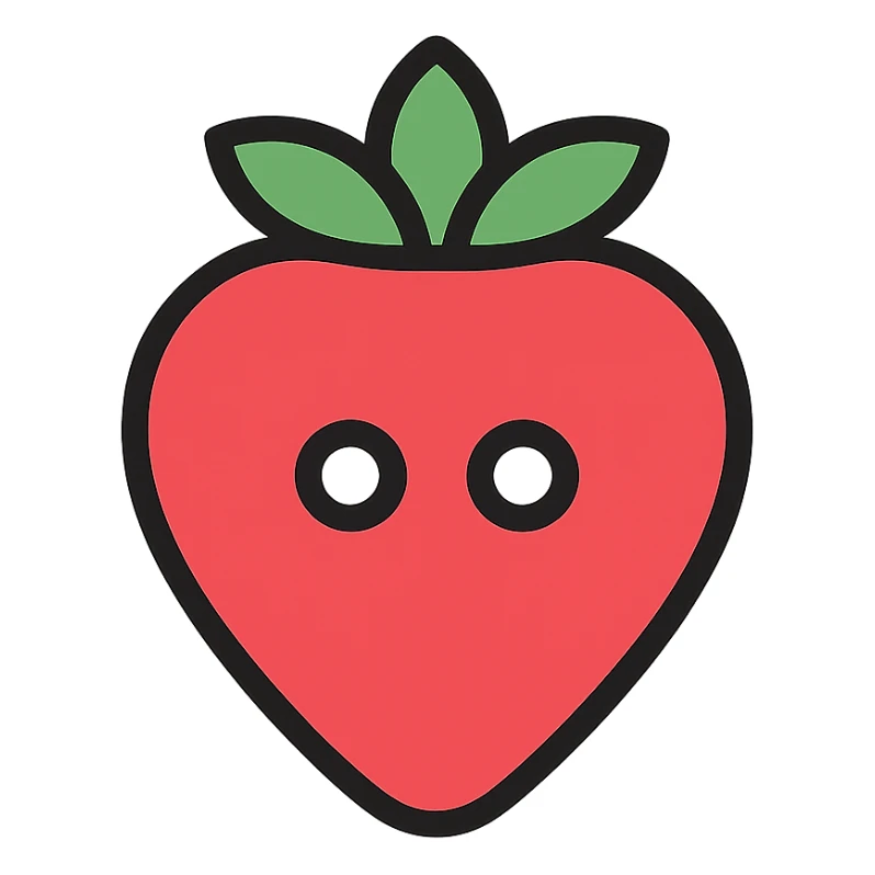 strawberry button as a colorful outline icon, clean and minimalist sticker