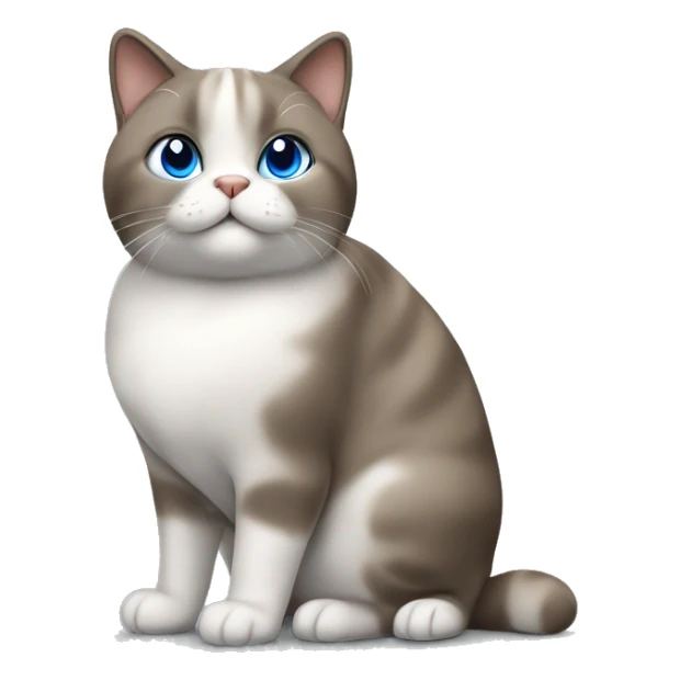 chubby blue-eyed brown grey white cat standing sticker