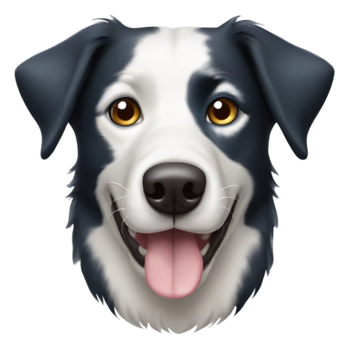 Labrador border collie mix dog with one brown eye and one silver/blue eye and one droopy ear sticker