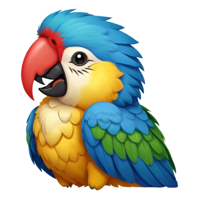 Cinematic Cute Yawning Macaw Portrait Emoji, Head tilted slightly with a dramatic, wide-open yawn, showcasing resplendent feathers and sleepy, half-closed eyes brimming with relaxed elegance, Simplified yet irresistibly adorable features, highly detailed, glowing with a soft, cozy tropical glow, high shine, relaxed yet expressive, stylized with a hint of whimsical charm, soft glowing outline, capturing the essence of a drowsy yet affectionate macaw that appears ready to stretch out for a nap! sticker