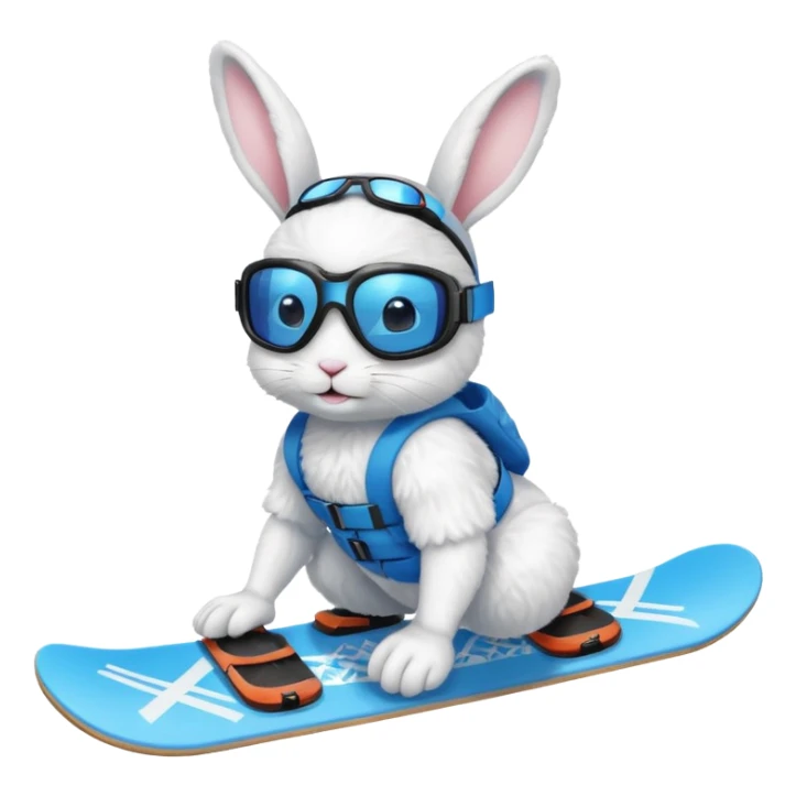 A bunny on a snowboard in blue wearing ski goggles sticker