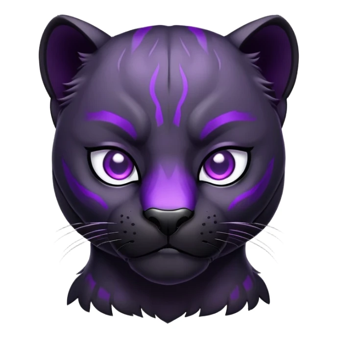sleek black panther with bright purple eyes, sad face sticker