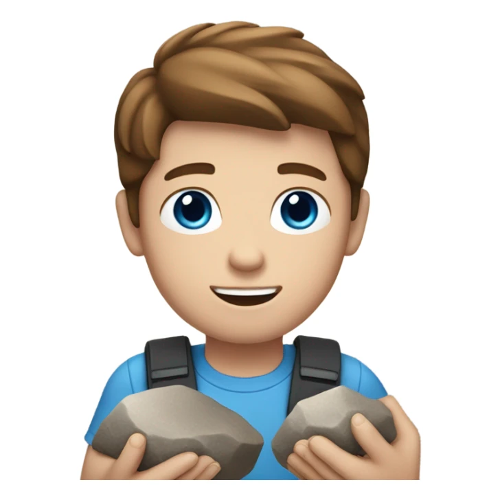white boy with brown hair and blue eyes holding rocks sticker