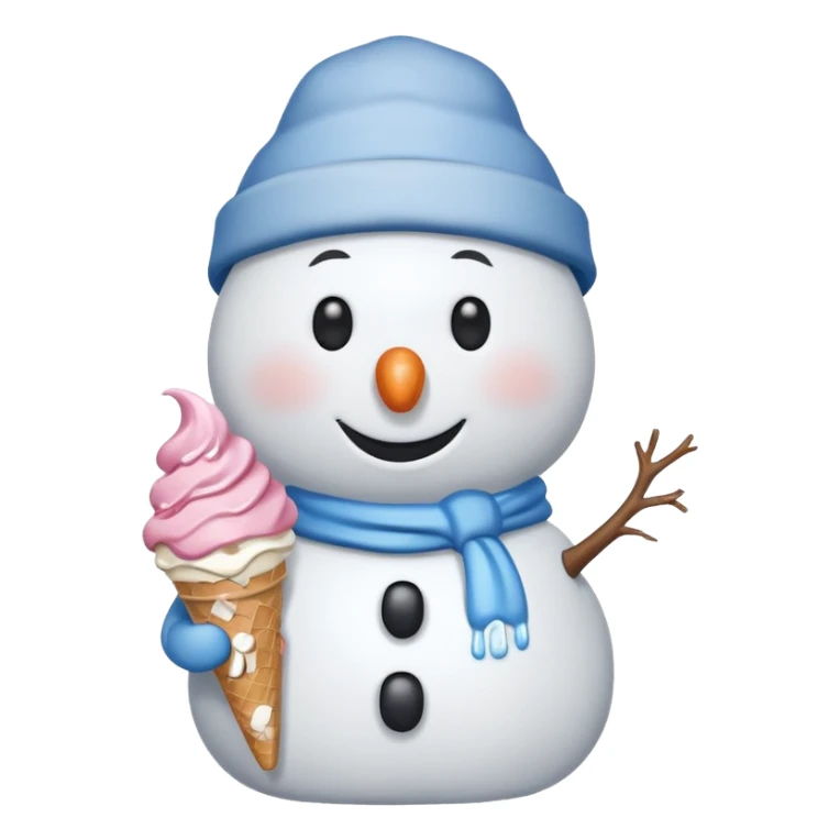 snowman wearing cap with ice cream  sticker
