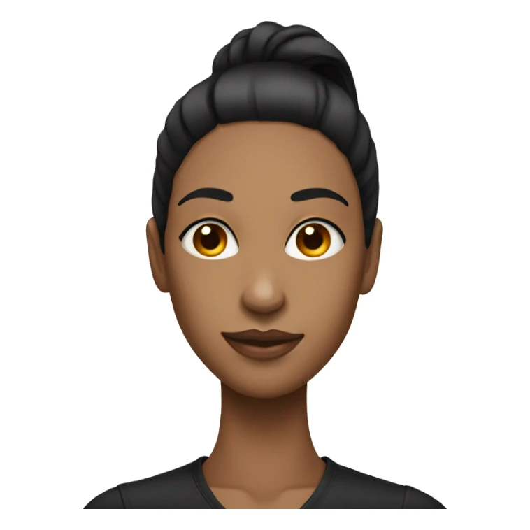 a woman with black long ponytail and a masculine face sticker