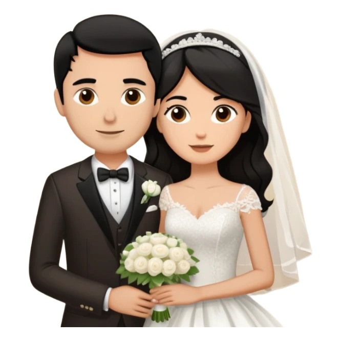 bride with long dark brown hair and groom whit very short black hair sticker