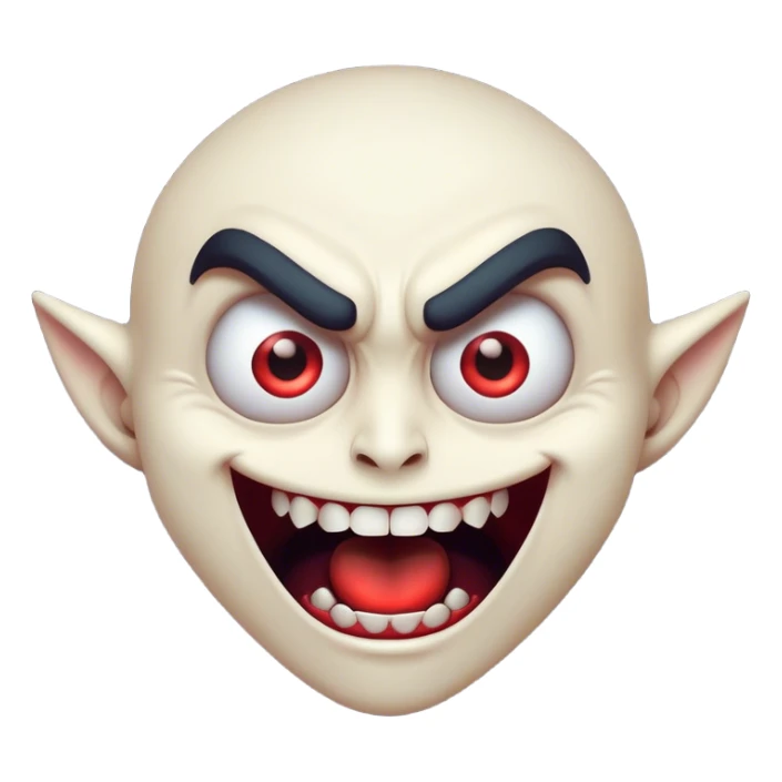 Cinematic Comical Vampire Portrait Emoji, with a sharply stylized, slightly caricatured pale face accented with exaggerated fangs and overly dramatic wide eyes filled with comic shock, head tilted in a hilariously startled pose, simplified yet amusingly detailed, glowing with a soft mysterious glow and a playful outline capturing the quirky humor of a vampire in disbelief! sticker
