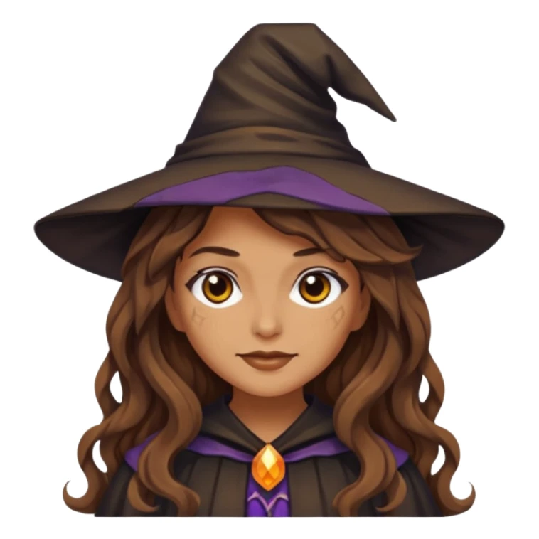Pixalated witch girl with brown long wavy hair without hat. sticker