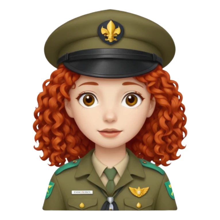 scout girl with red curly hair and uniform and hat sticker