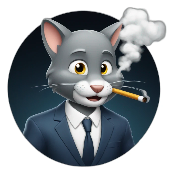 Tom from Tom and Jerry casually smoking a cigarette in a suit as a business man at night sticker