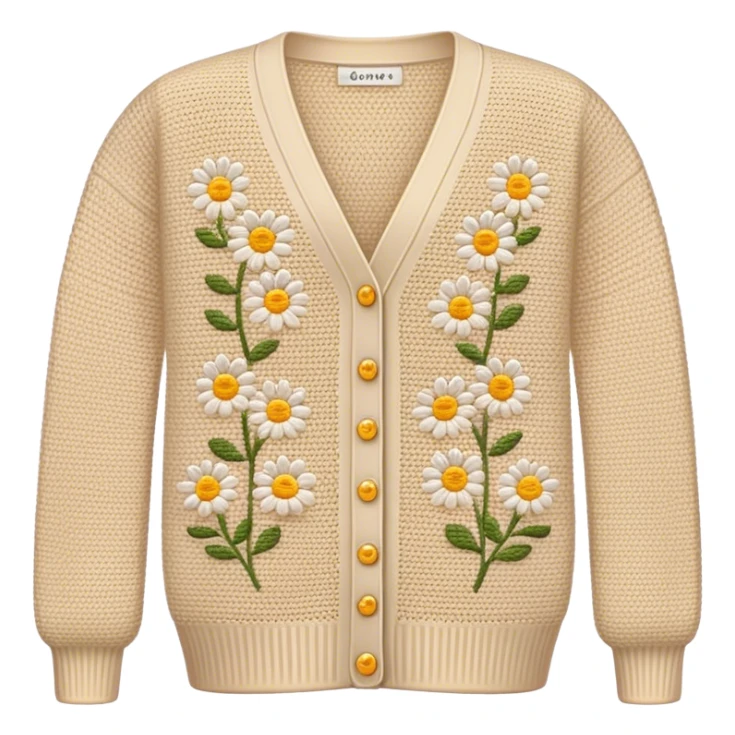 beige crocheted cardigan embroidered with small daisies sticker