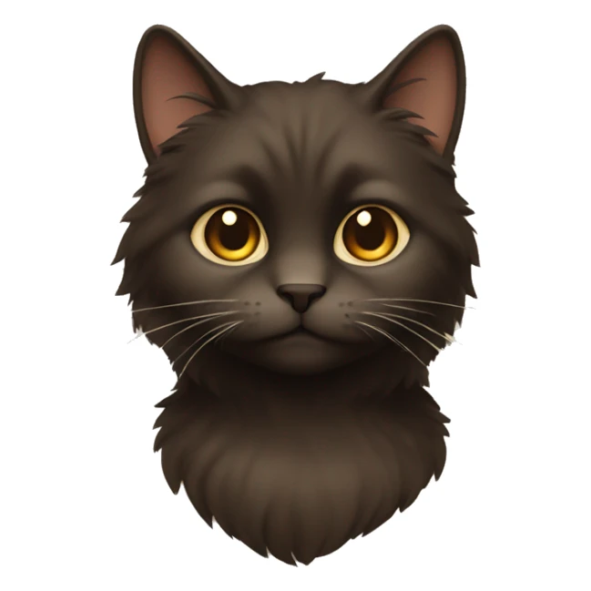 A fluffy dark brown cat with gold eyes and light beige chin sticker