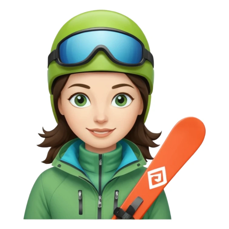 brunette with blue eyes skiing downhill in a green jacket sticker