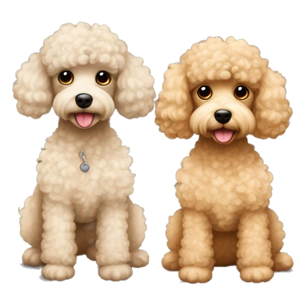Two curly toy poodles one with beige and one tan coloured sticker