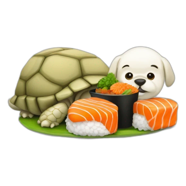Une tortue avec un chien des sushi sticker