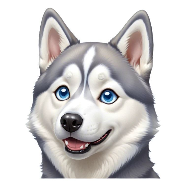 Cinematic Comical Siberian Husky Portrait Emoji, Head tilted dramatically with an exaggeratedly amused or surprised expression, featuring a striking grey and white coat with bold accents, wide, expressive icy blue eyes filled with playful disbelief, Simplified yet hilariously expressive features, highly detailed, glowing with a slightly sassy glow, high shine, dramatic yet playful, stylized with an air of cheeky mischief, bright and endearing, soft glowing outline, capturing the essence of a spirited and over-the-top companion, so meme-worthy it feels like it could side-eye its way into internet fame instantly! sticker
