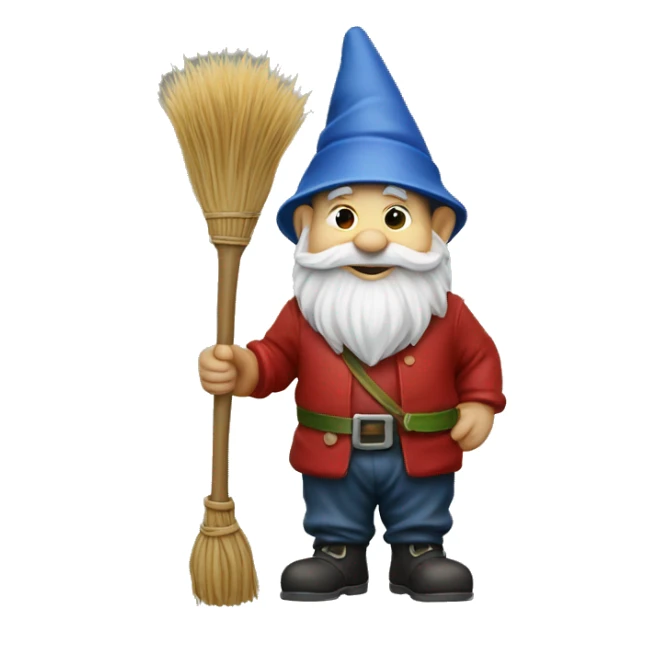 Garden gnome with a broom on top of his head  sticker