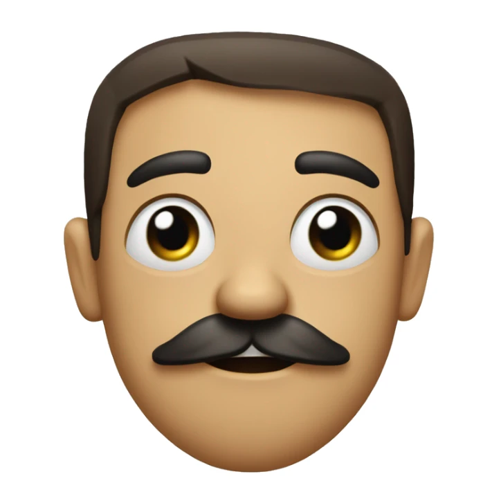 a square emoji with the right eye closed, both arms raised, triangle nose, frowning mouth, with 2 teeth, straight hair, with a mustache, the left eye an x, with a heart tattoo sticker
