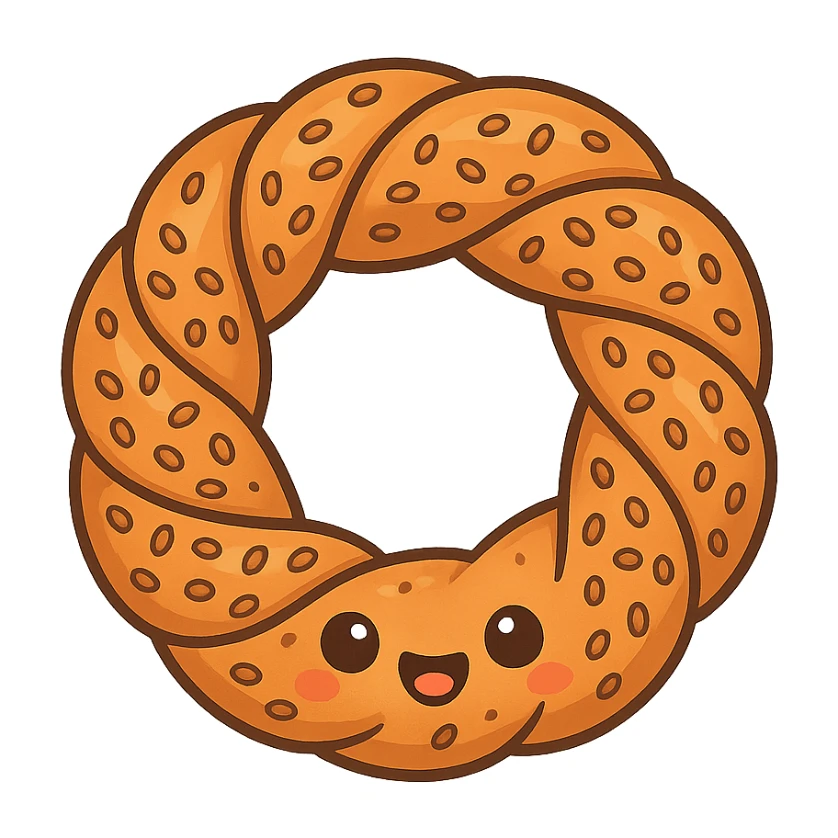 a simit, the Turkish sesame bagel, fun and appealing style, cute and colorful cartoonish illustration sticker