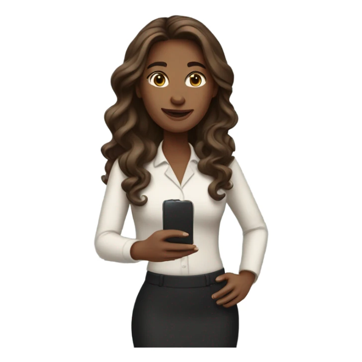 business woman with long wavy brown hair and iphone sticker