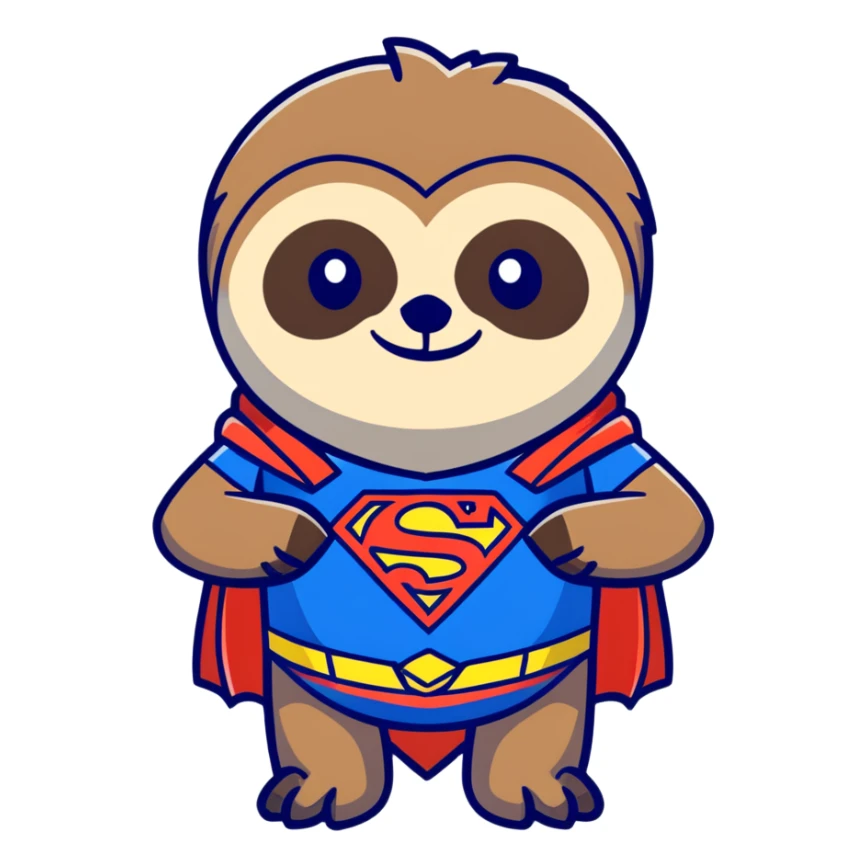 Sloth from The Goonies movie with deformed face and superman t-shirt sticker