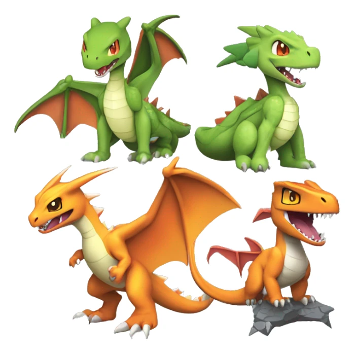 Colorful Edgy Chibi-Charizard-Greymon-Flygon-Velociraptor-Pokémon sticker
