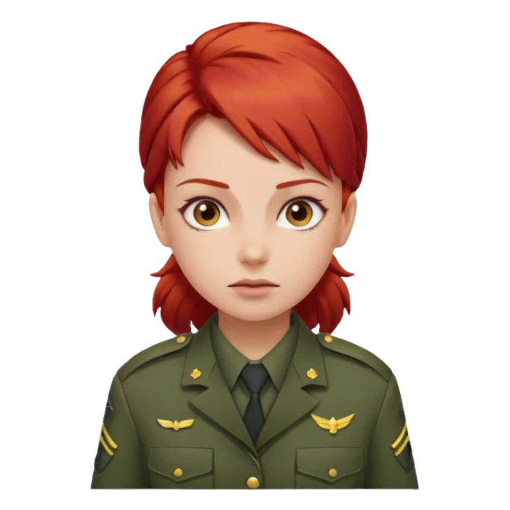 girl in army uniform with red hair emoji sticker