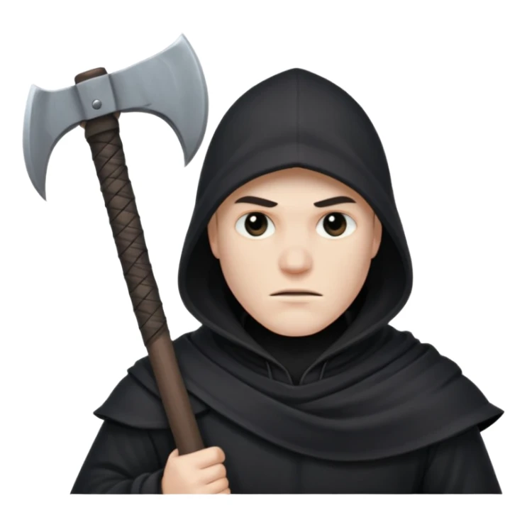 an executioner with a black hood/ sheet on his face so we can't see his face and a big axe with large blades in his hand sticker