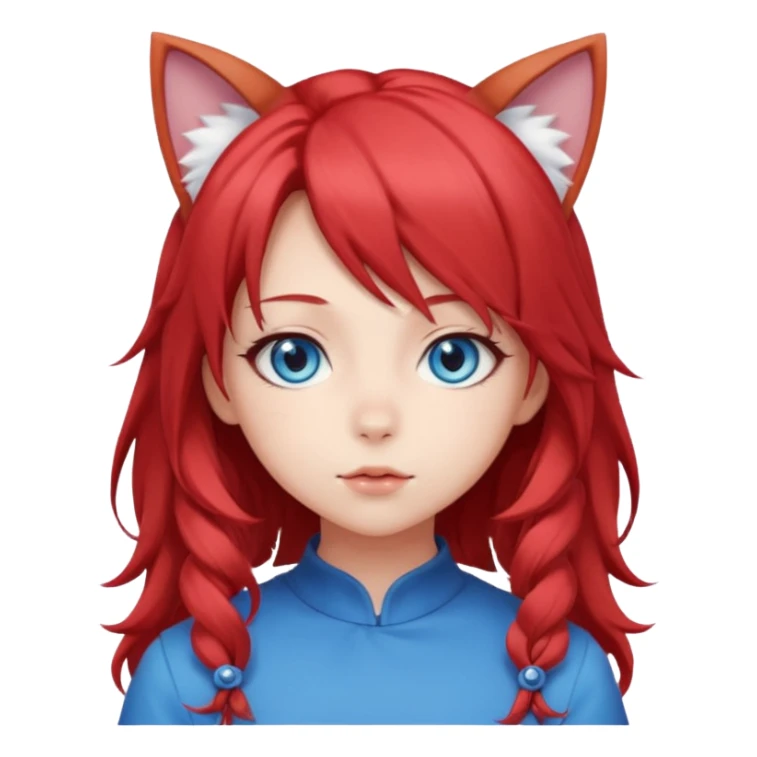 cute anime girl with cat ears, red blowing hair sticker