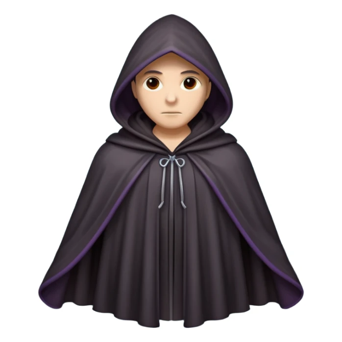 hooded cloak object icon, dark fabric cloak with deep hood, fantasy style, soft folds, 3D cartoon, mobile game icon style, centered, clean background, soft shadow, no text, no watermark
 
 sticker