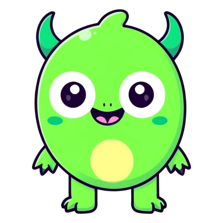 cute green monster, round body, no teeth, big eyes sticker