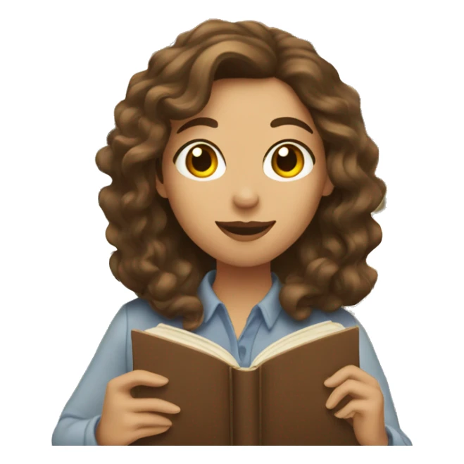 A woman with long wavy brown hair and books sticker