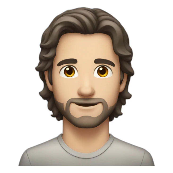 young white man with dark semi-long hair, a small beard and brown eyes sticker