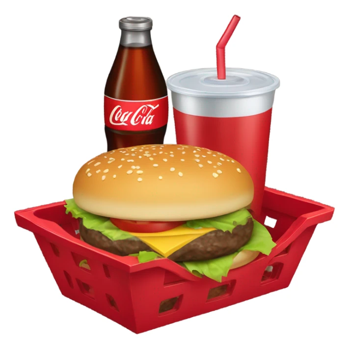 Hamburger in a red basket and a coke sticker