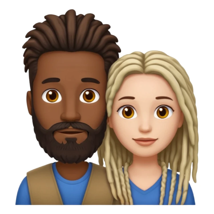 Couple emoji white with man with beard, dark complexion female with mid length locs sticker
