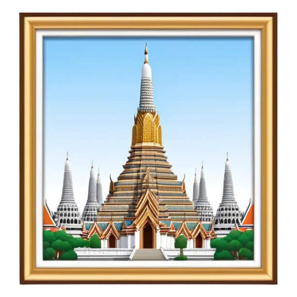 Cinematic Realistic Wat Arun Landmark Emoji, depicting the towering temple spires adorned with intricate porcelain mosaics sticker