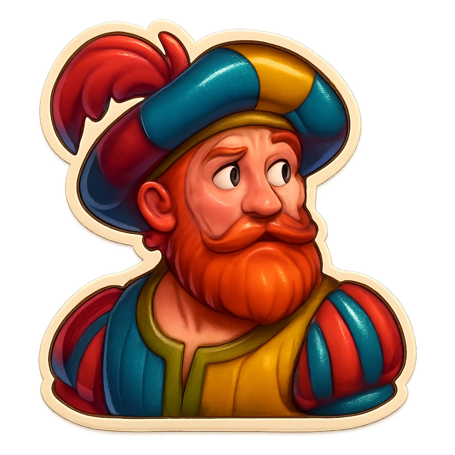 Red-bearded Landsknecht bust showing curiosity sticker