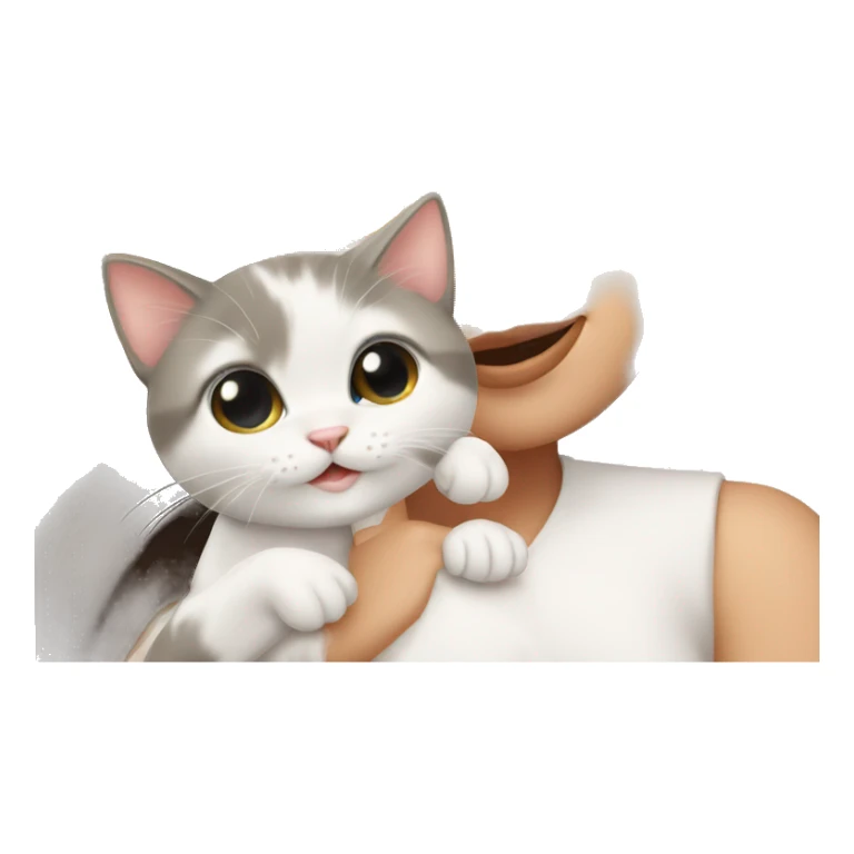 Cute brunette girl with white kitten sticker