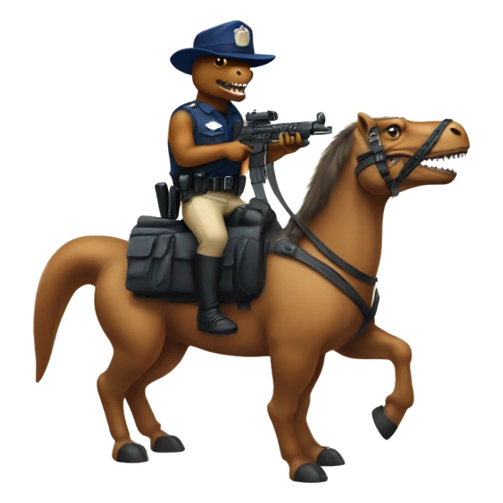 Trex wearing police hat riding a pony with sub machine guns  sticker