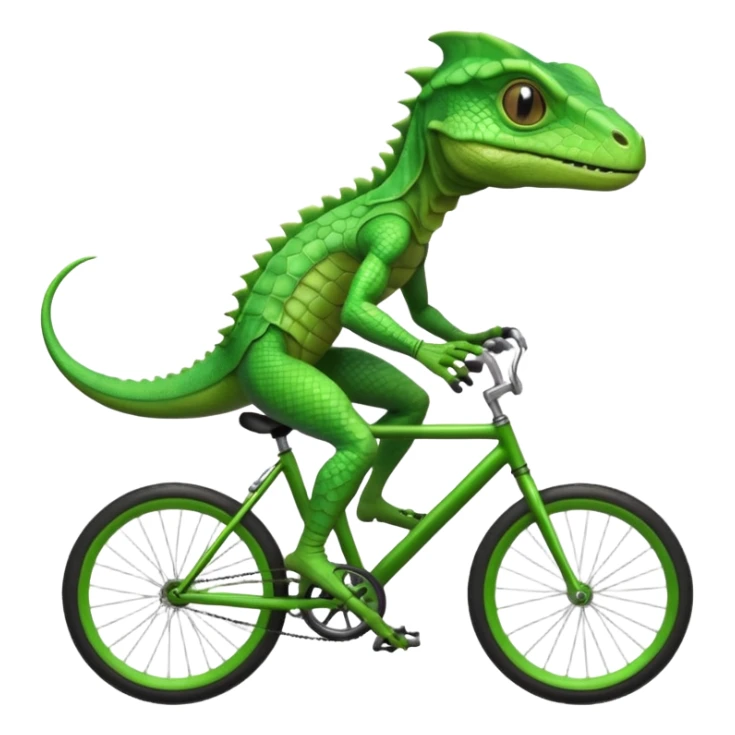 reptilian alien riding a bicycle, lizard-like face, scaled skin, athletic cycling pose, alien warrior vibe, 3D cartoon, mobile game icon style, clean background, no text, no watermark
 sticker