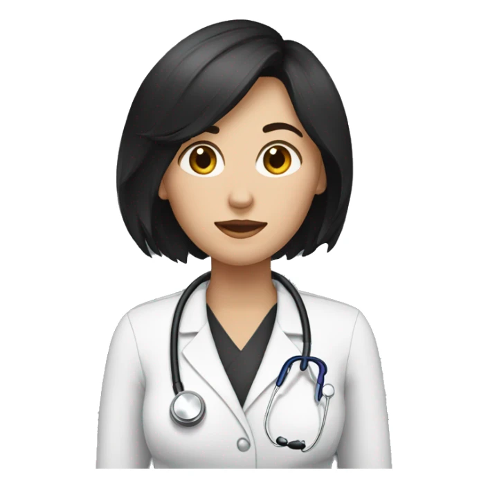 White woman with black hair and haven't stethoscope sticker