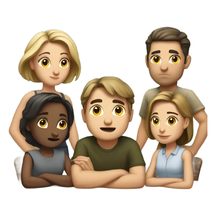 6 Caucasian people sitting around a table looking unhappy sticker